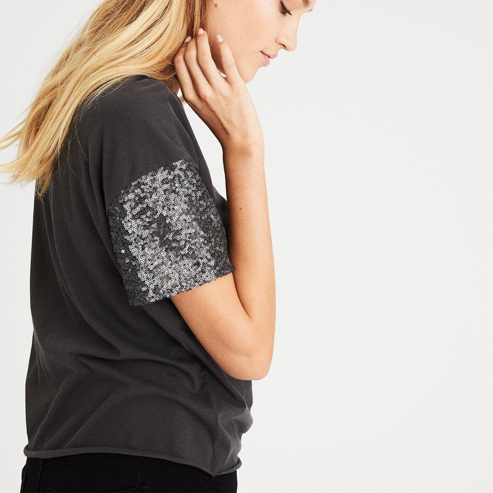 American Eagle Sequin Sleeve T-shirt